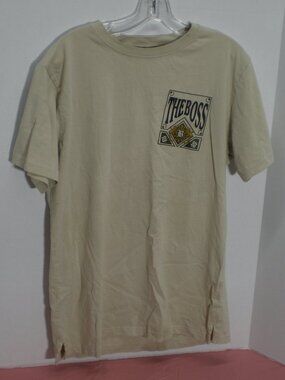 FWRD Denim Graphic Tee Shirt, "The Boss" Heraldic Crest, Beige, Size Large